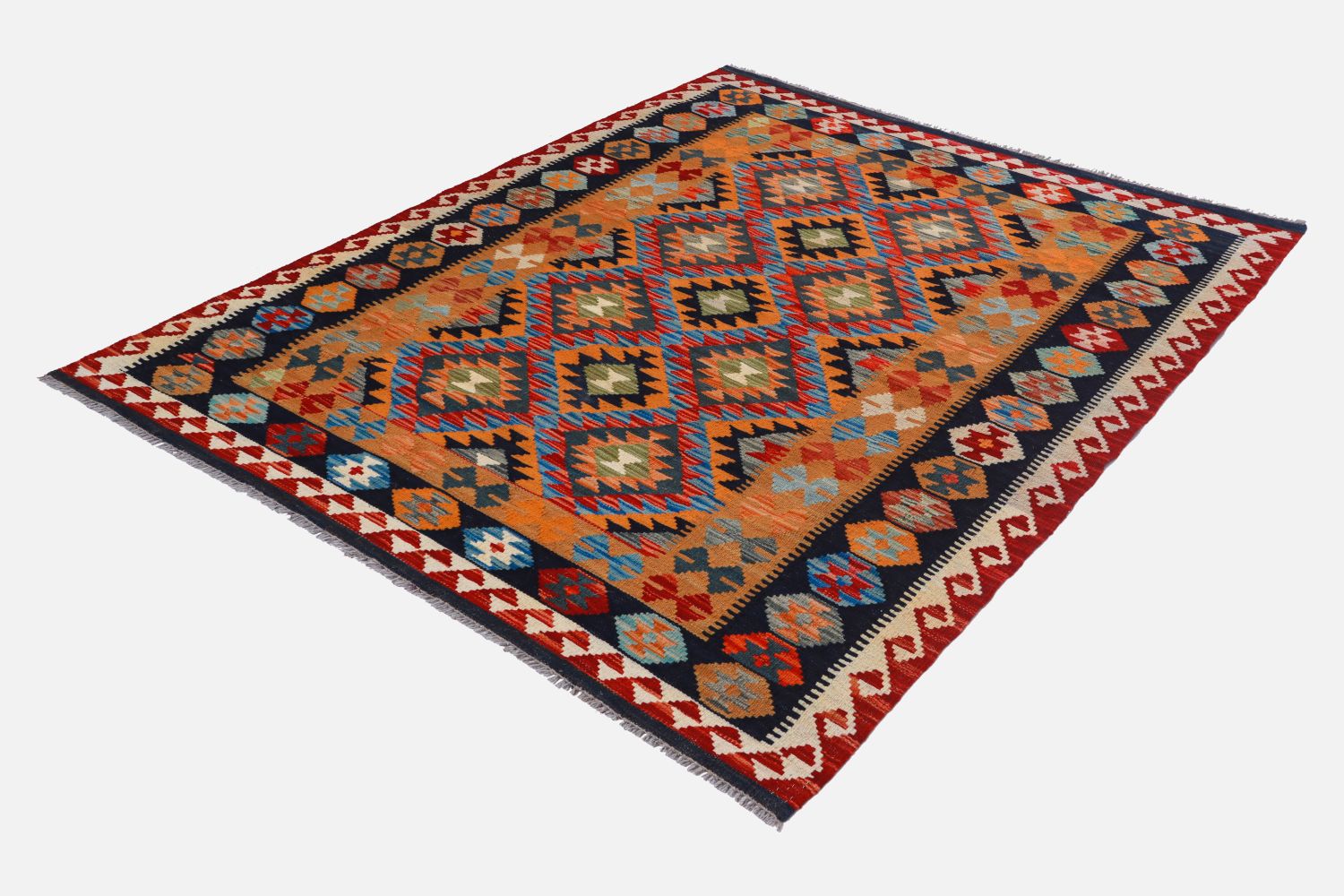 Kleurrijk Tapijt Laagpolig Handgeweven Wollen Vloerkleed - Omid Afghan Kelim 187x129