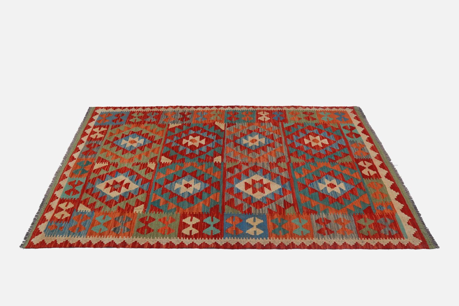 Kleurrijk Tapijt Laagpolig Handgeweven Wollen Vloerkleed - Omid Afghan Kelim 168x118