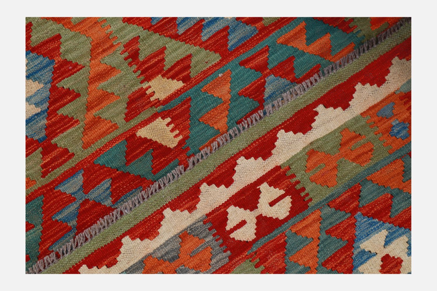 Kleurrijk Tapijt Laagpolig Handgeweven Wollen Vloerkleed - Omid Afghan Kelim 168x118