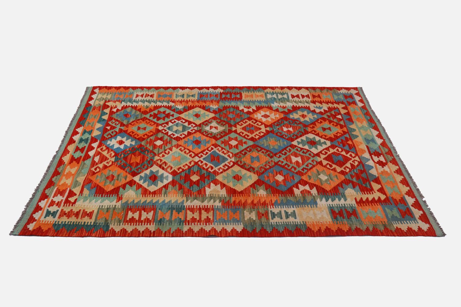 Kleurrijk Tapijt Laagpolig Handgeweven Wollen Vloerkleed - Omid Afghan Kelim 184x136