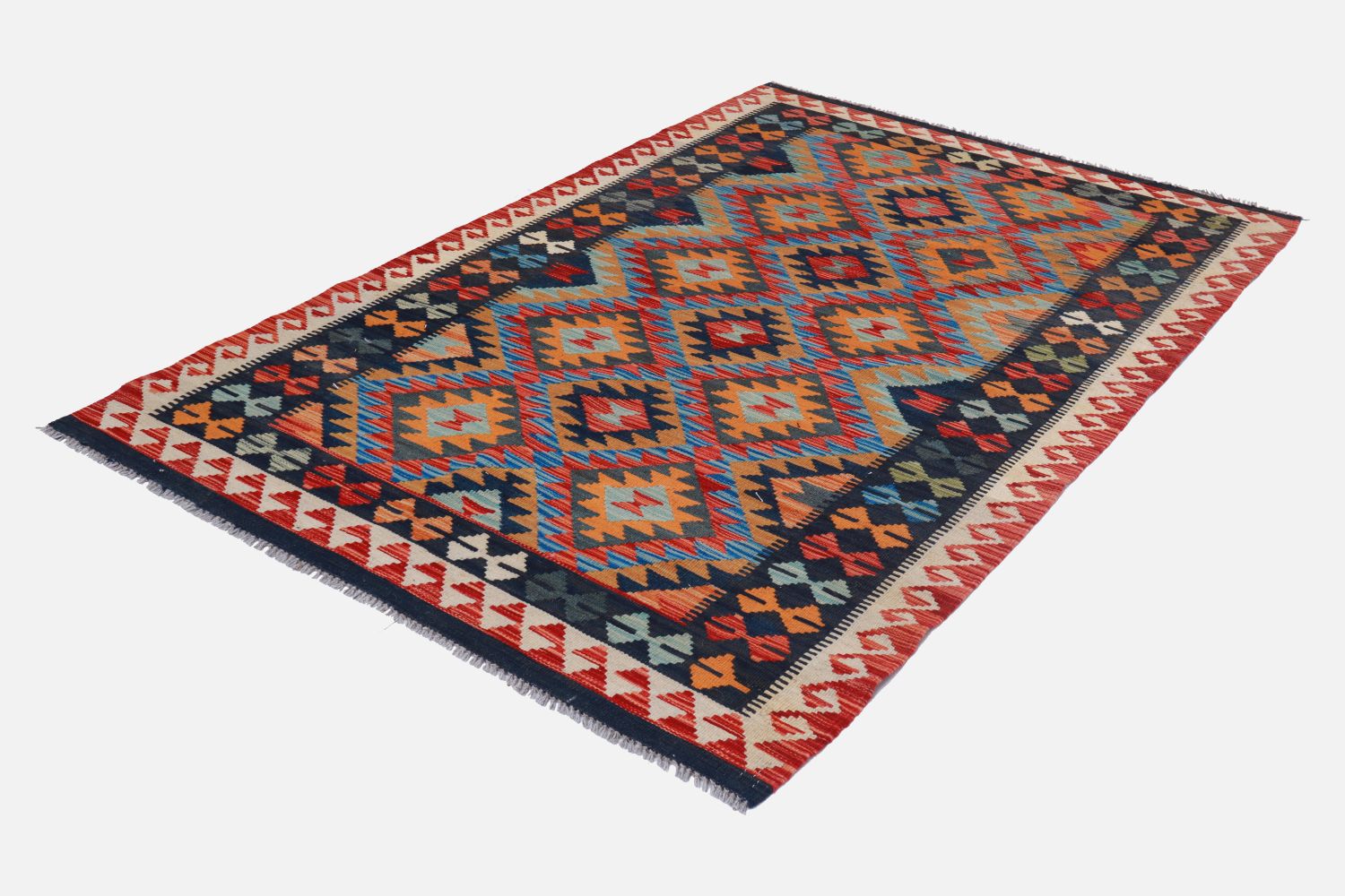 Kleurrijk Tapijt Laagpolig Handgeweven Wollen Vloerkleed - Omid Afghan Kelim 196x105