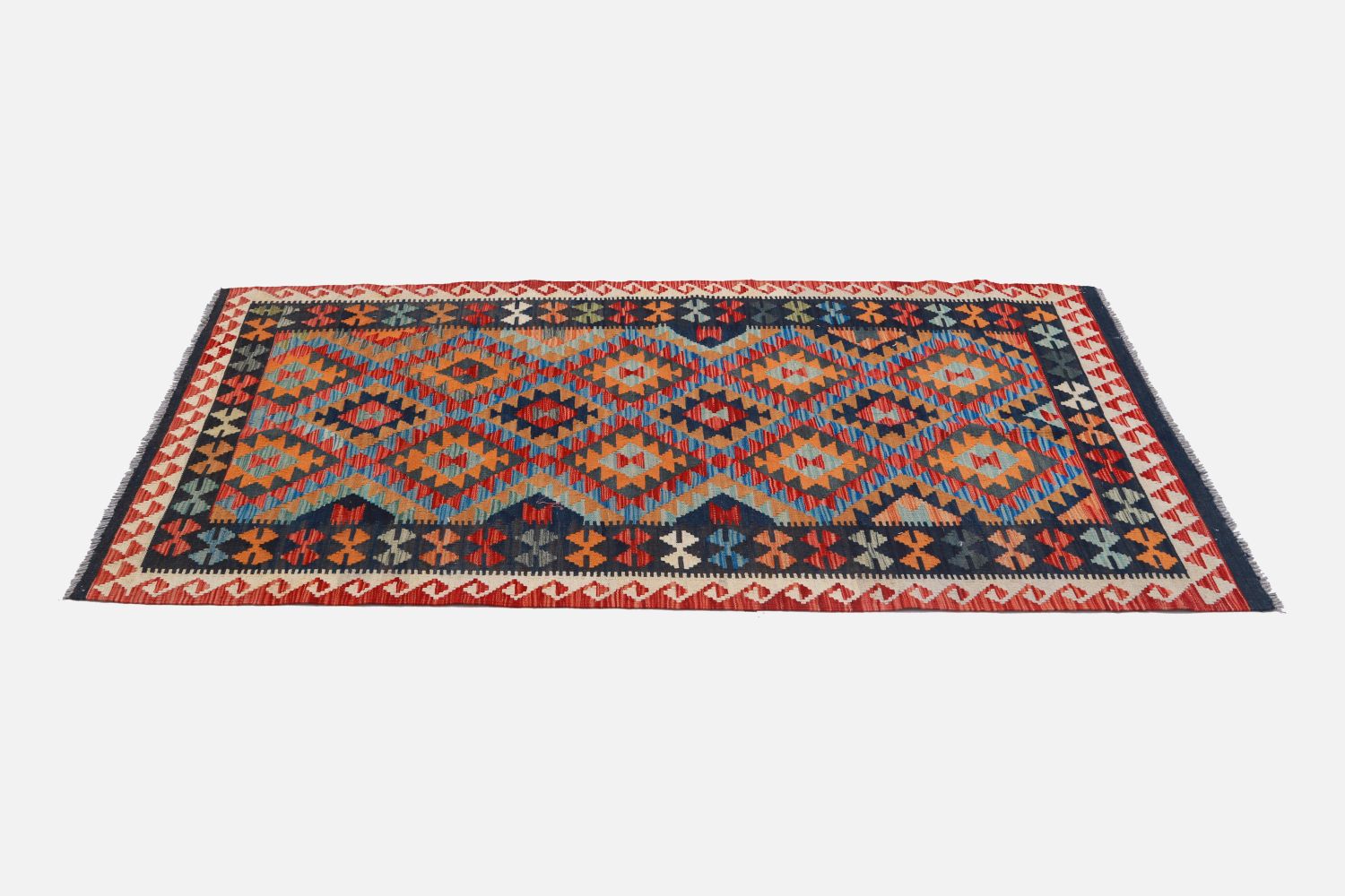Kleurrijk Tapijt Laagpolig Handgeweven Wollen Vloerkleed - Omid Afghan Kelim 196x105