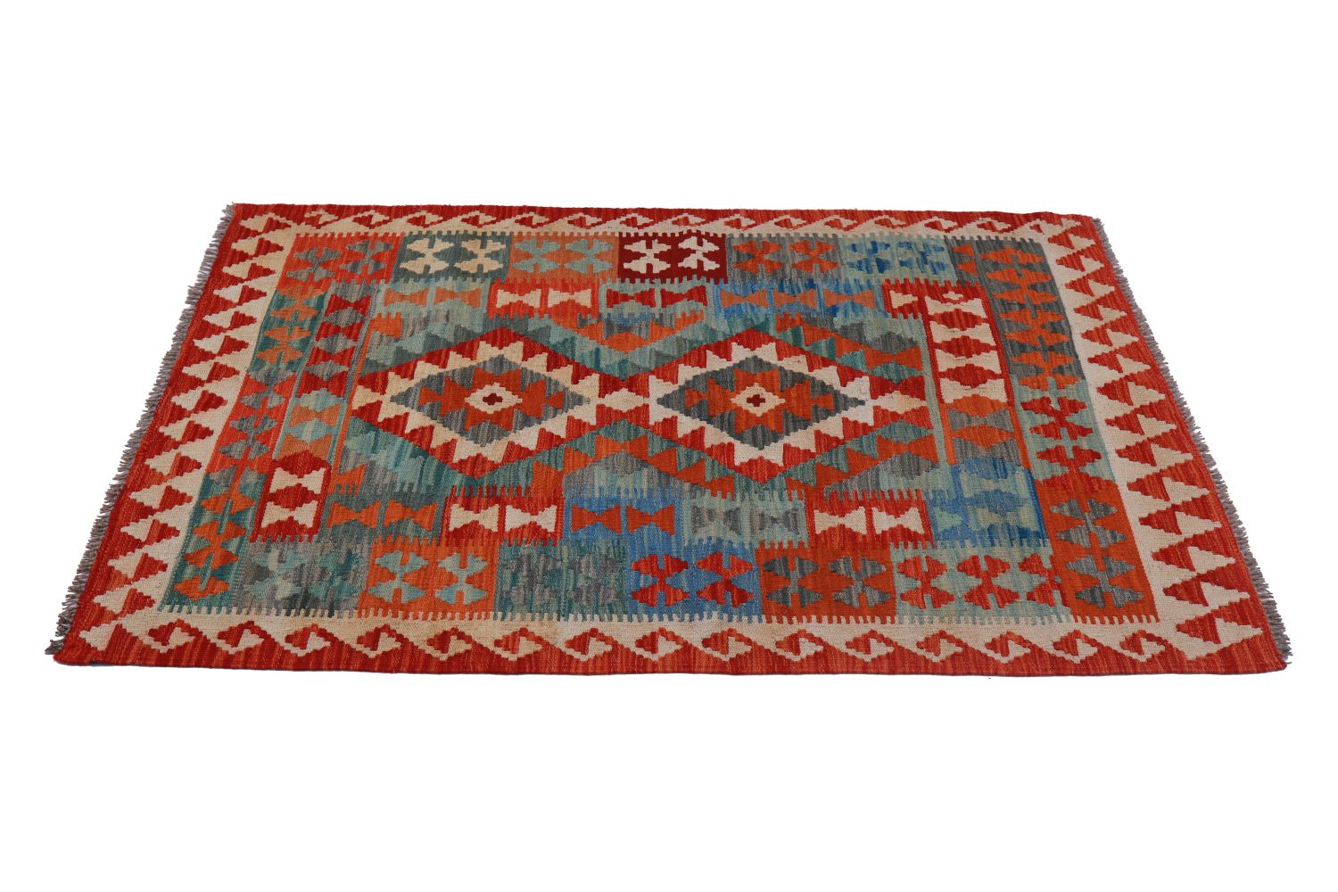 Kleurrijk Tapijt Laagpolig Handgeweven Wollen Vloerkleed - Omid Afghan Kelim 143x103