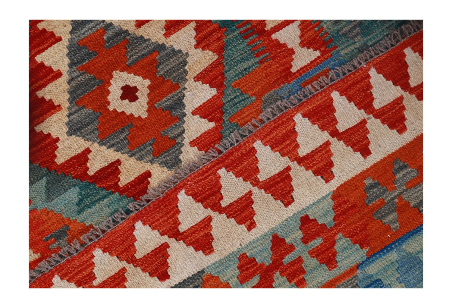 Kleurrijk Tapijt Laagpolig Handgeweven Wollen Vloerkleed - Omid Afghan Kelim 143x103