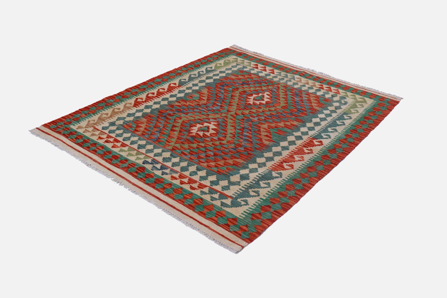Kleurrijk Tapijt Laagpolig Handgeweven Wollen Vloerkleed - Omid Afghan Kelim 140x101