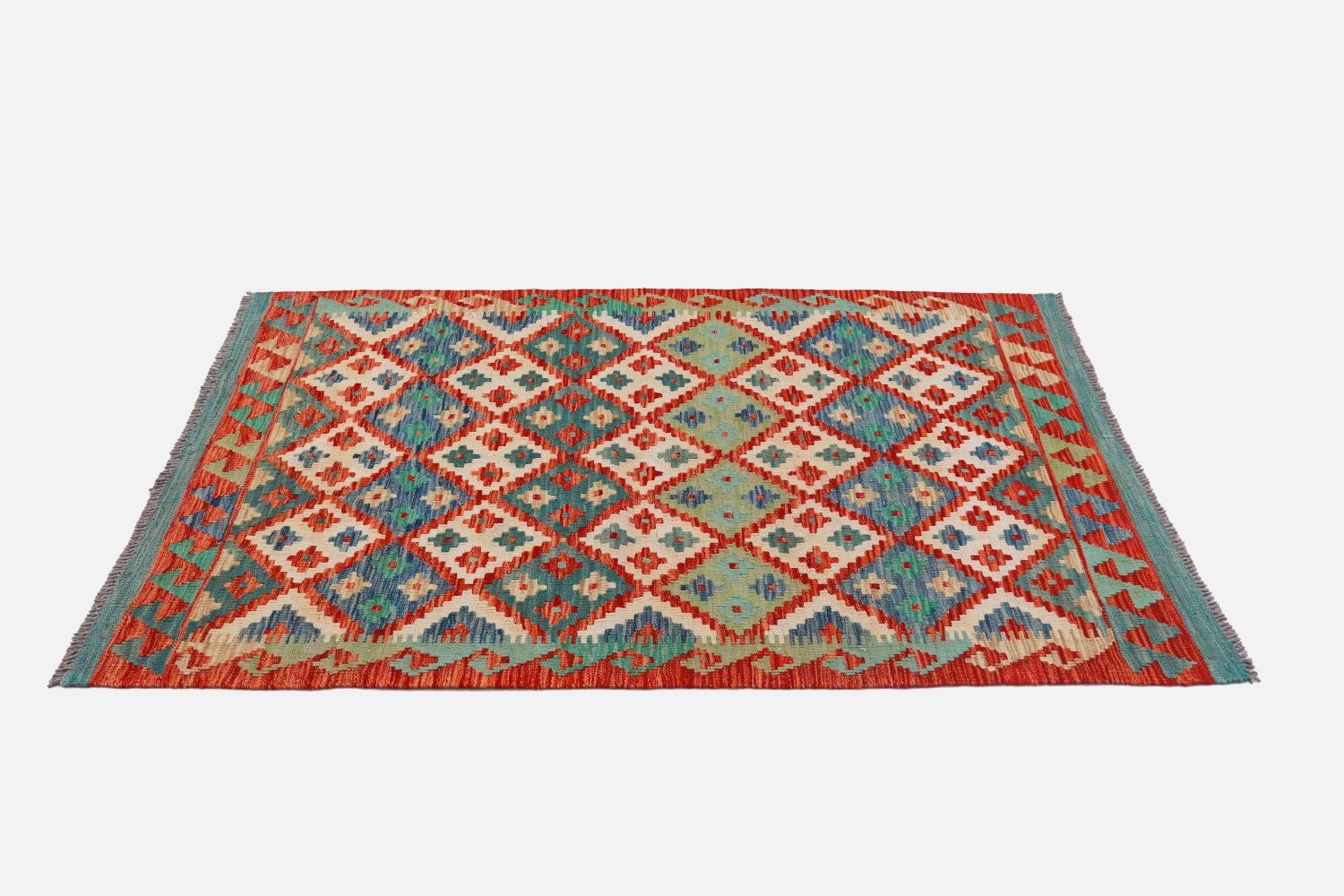 Kleurrijk Tapijt Laagpolig Handgeweven Wollen Vloerkleed - Omid Afghan Kelim 159x110