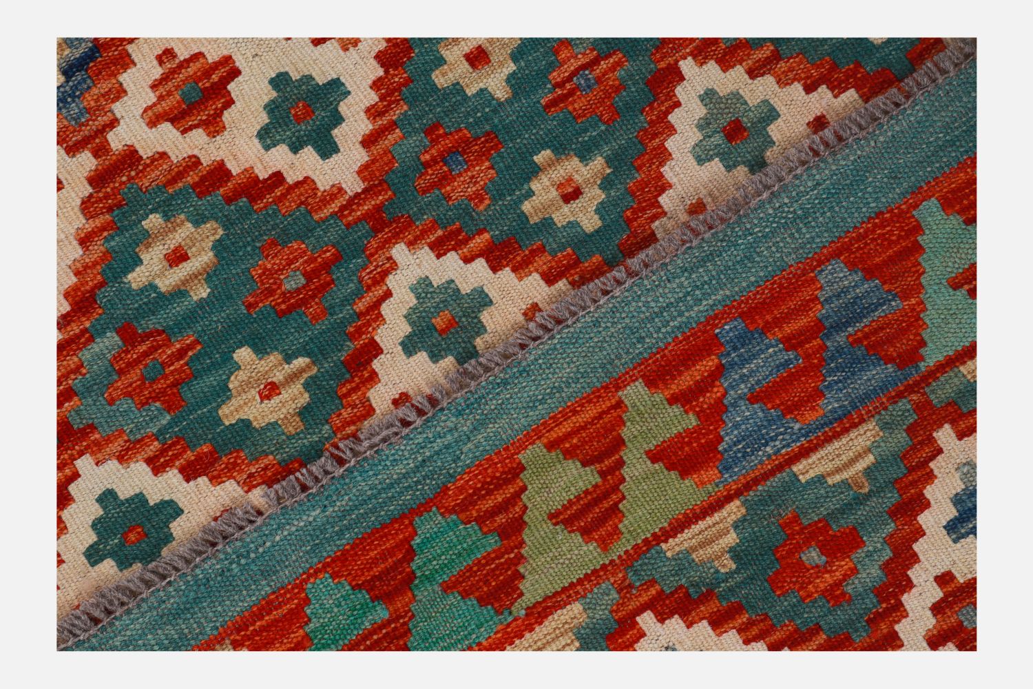 Kleurrijk Tapijt Laagpolig Handgeweven Wollen Vloerkleed - Omid Afghan Kelim 159x110