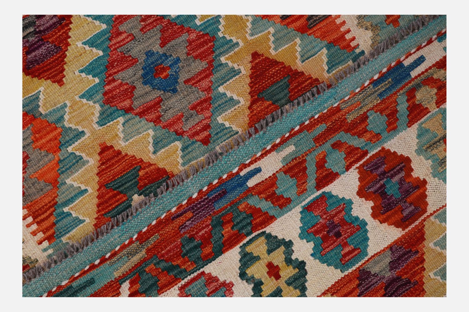 Kleurrijk Tapijt Laagpolig Handgeweven Wollen Vloerkleed - Omid Afghan Kelim 154x102