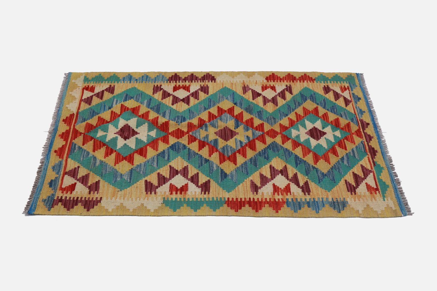 Kleurrijk Tapijt Laagpolig Handgeweven Wollen Vloerkleed - Omid Afghan Kelim 123x78