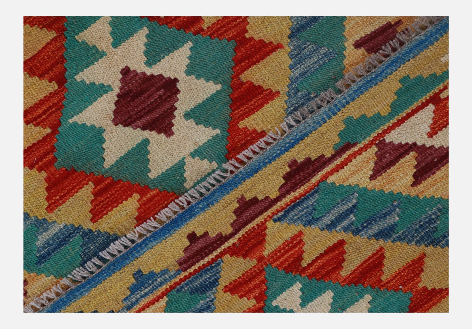 Kleurrijk Tapijt Laagpolig Handgeweven Wollen Vloerkleed - Omid Afghan Kelim 123x78