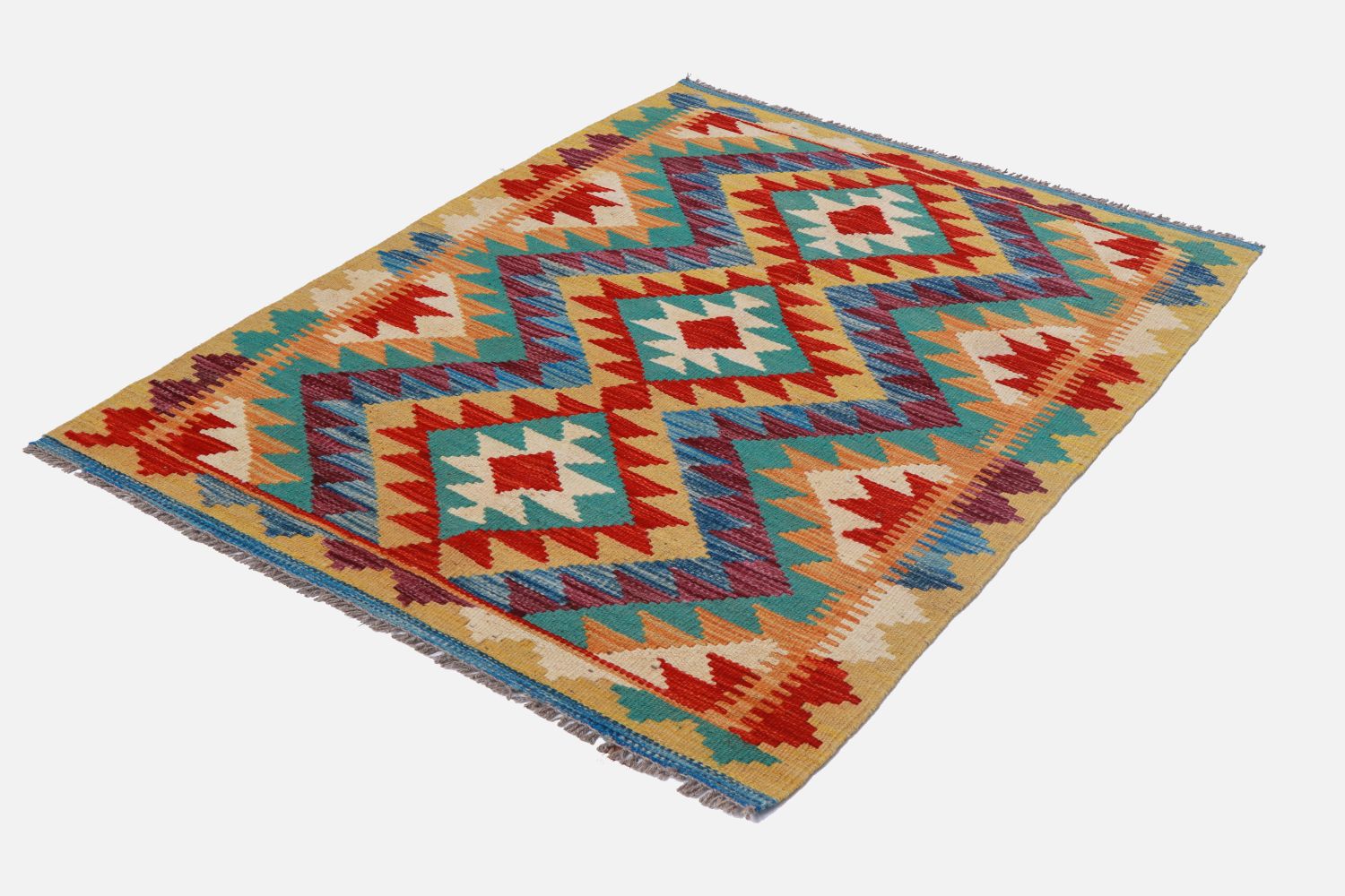 Kleurrijk Tapijt Laagpolig Handgeweven Wollen Vloerkleed - Omid Afghan Kelim 132x80