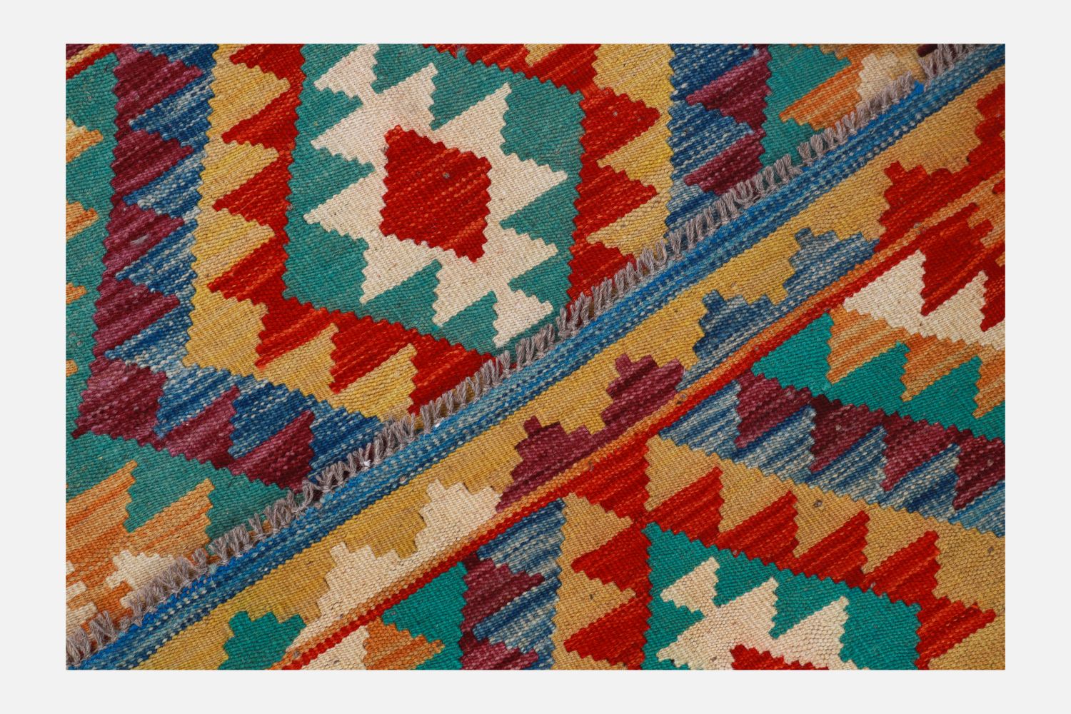 Kleurrijk Tapijt Laagpolig Handgeweven Wollen Vloerkleed - Omid Afghan Kelim 132x80