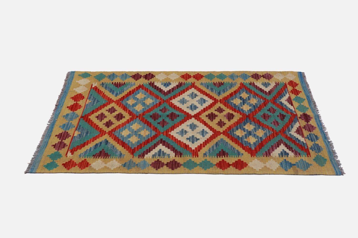 Kleurrijk Tapijt Laagpolig Handgeweven Wollen Vloerkleed - Omid Afghan Kelim 127x81