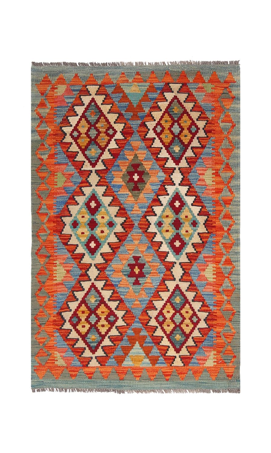 Kleurrijk Tapijt Laagpolig Handgeweven Wollen Vloerkleed - Omid Afghan Kelim 127x83