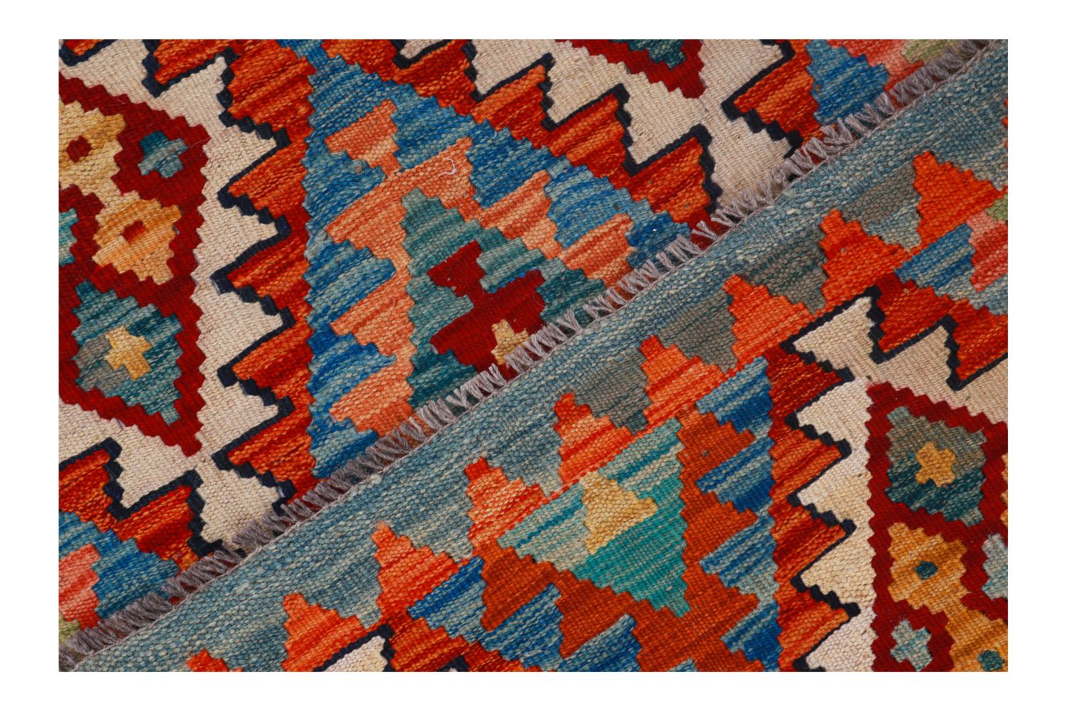 Kleurrijk Tapijt Laagpolig Handgeweven Wollen Vloerkleed - Omid Afghan Kelim 127x83