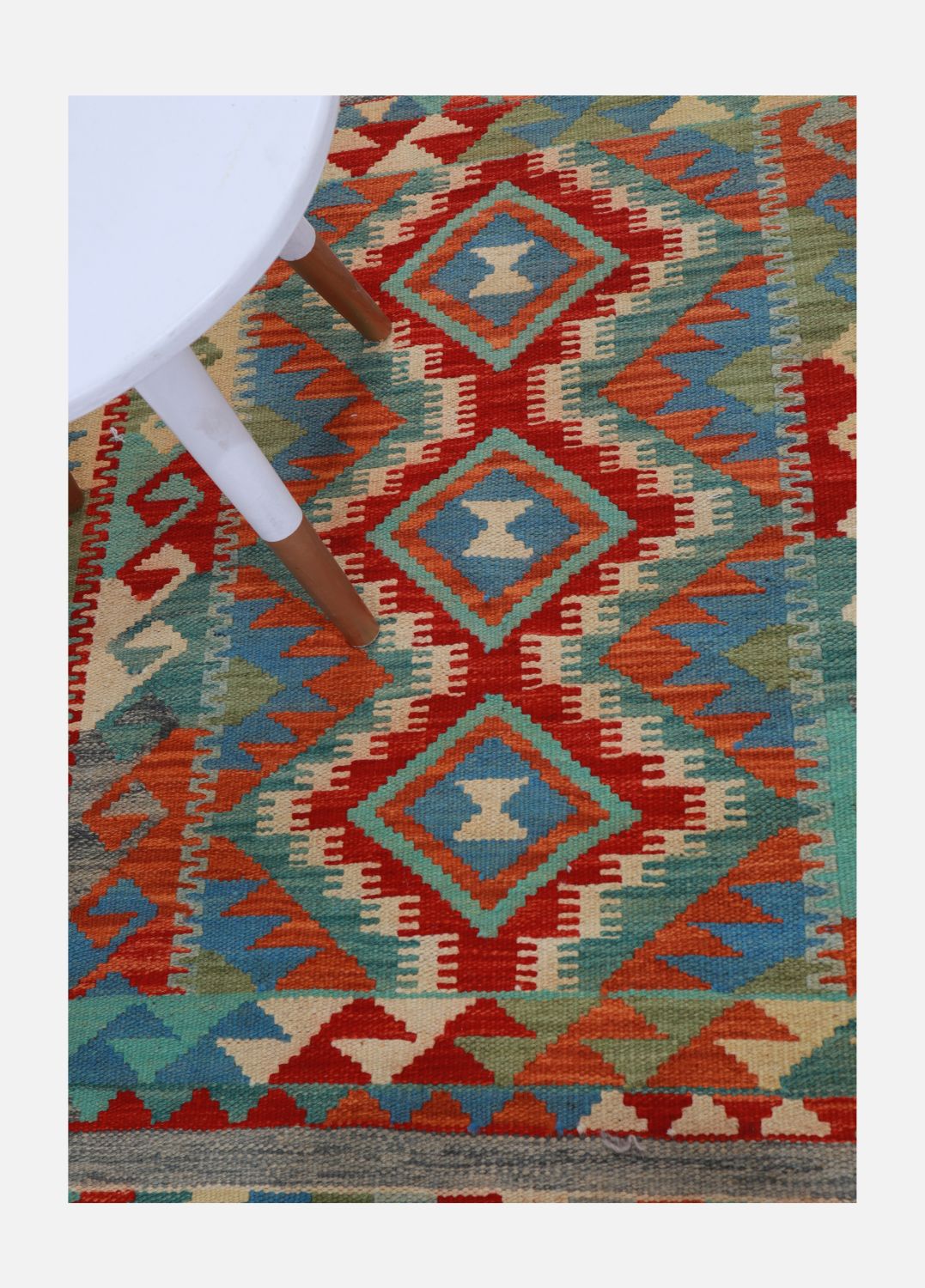 Kleurrijk Tapijt Laagpolig Handgeweven Wollen Vloerkleed - Omid Afghan Kelim 116x83