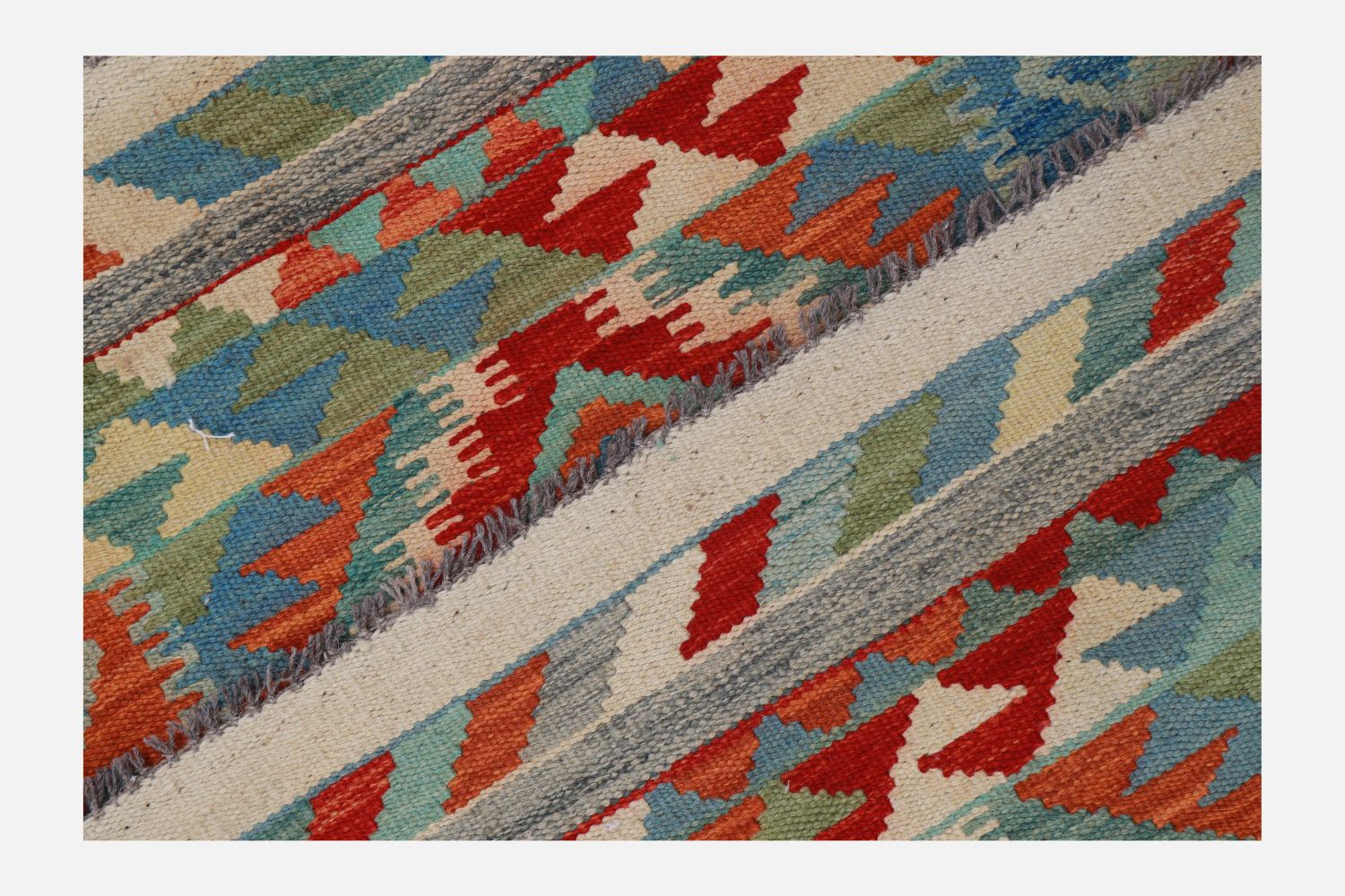 Kleurrijk Tapijt Laagpolig Handgeweven Wollen Vloerkleed - Omid Afghan Kelim 116x83