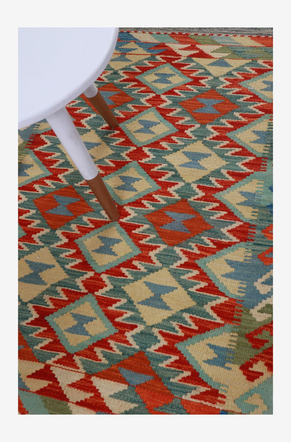 Kleurrijk Tapijt Laagpolig Handgeweven Wollen Vloerkleed - Omid Afghan Kelim 117x79