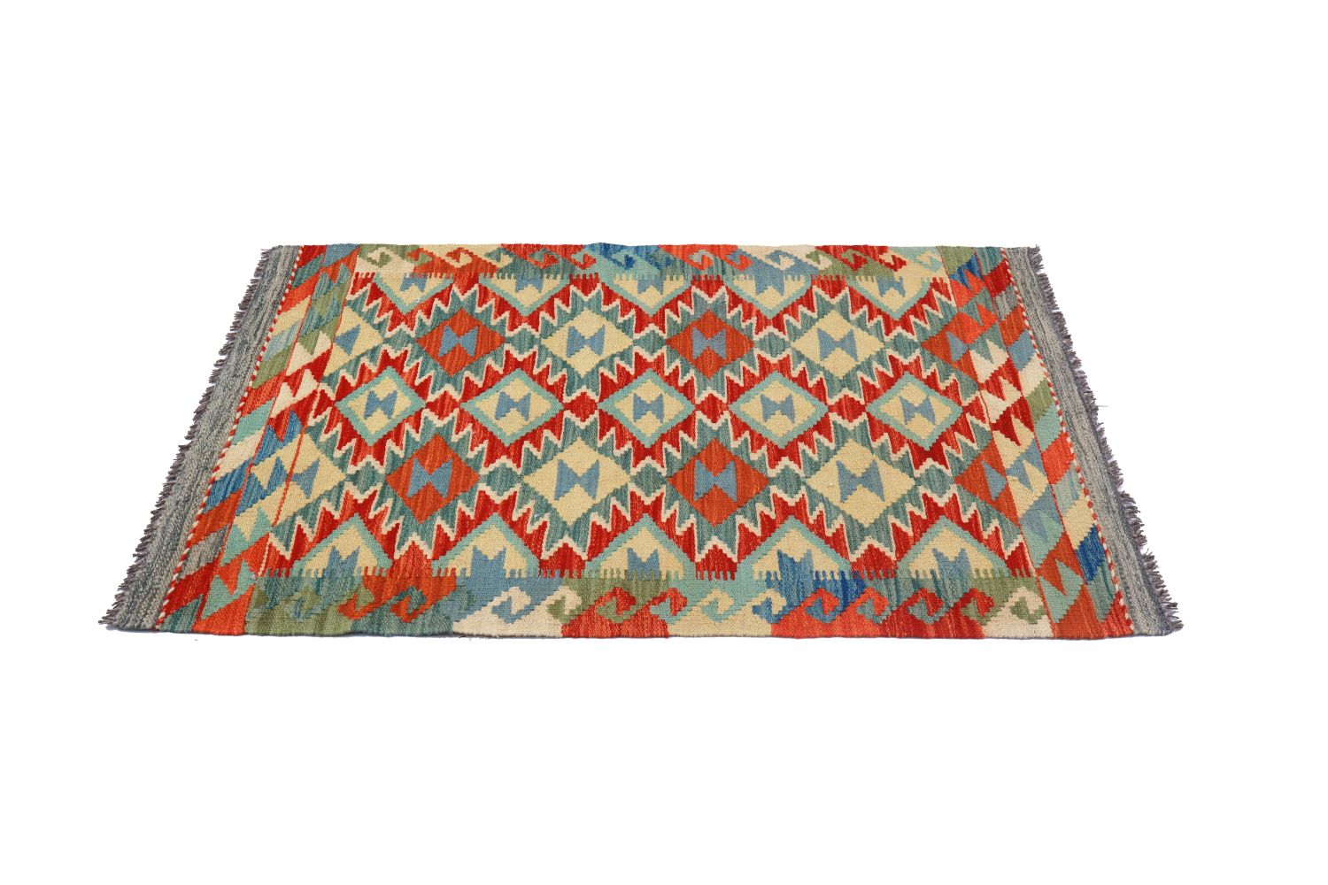Kleurrijk Tapijt Laagpolig Handgeweven Wollen Vloerkleed - Omid Afghan Kelim 117x79
