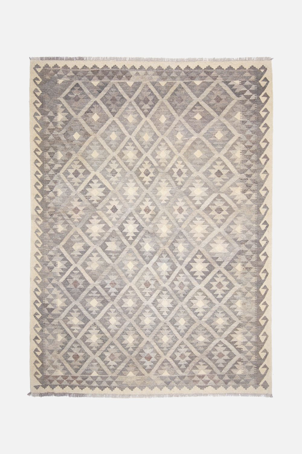 Beige Tapijt Laagpolig Handgeweven Wollen Vloerkleed - Omid Afghan Natural Kelim 236x172