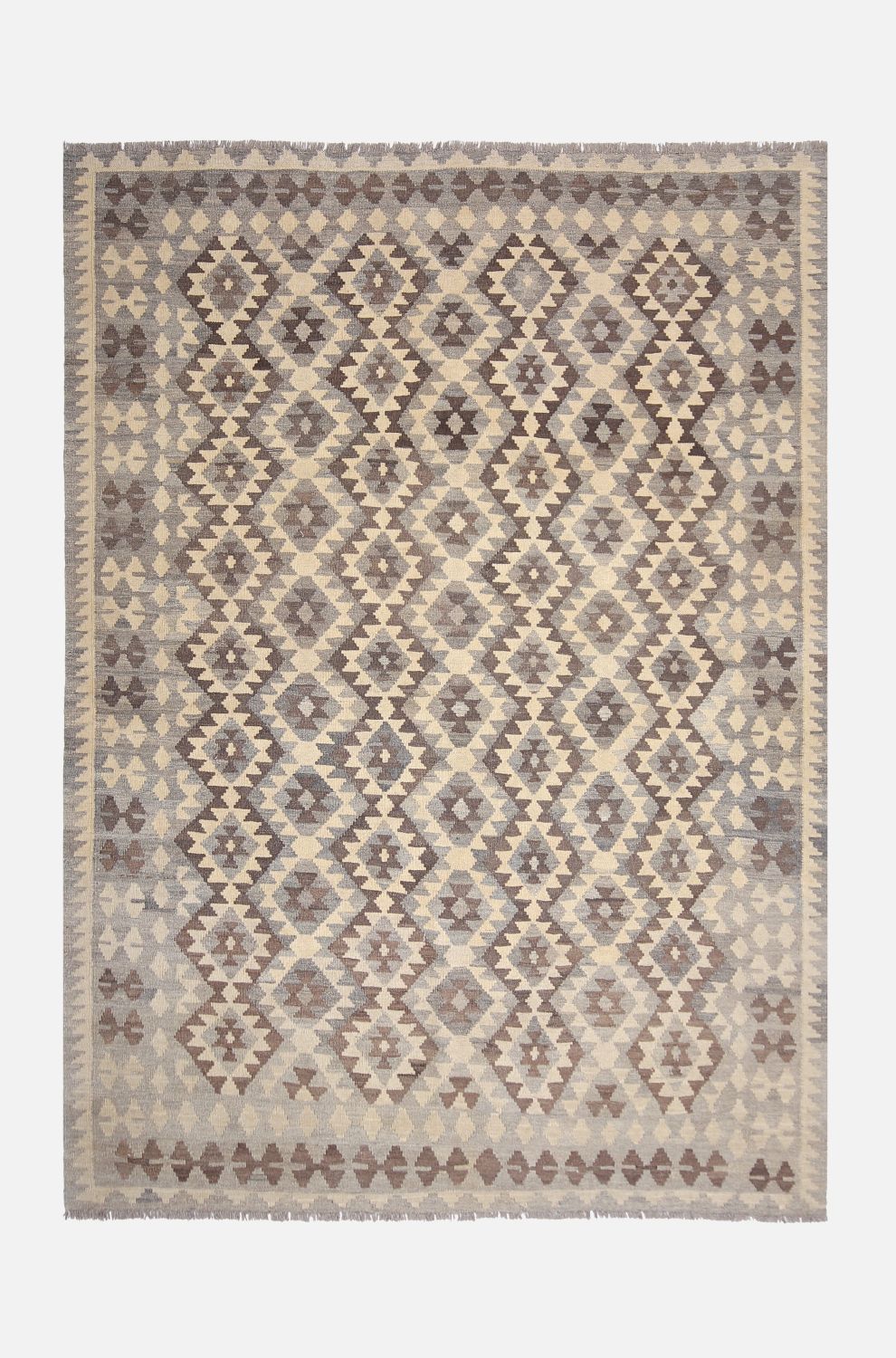 Beige Tapijt Laagpolig Handgeweven Wollen Vloerkleed - Omid Afghan Natural Kelim 245x175