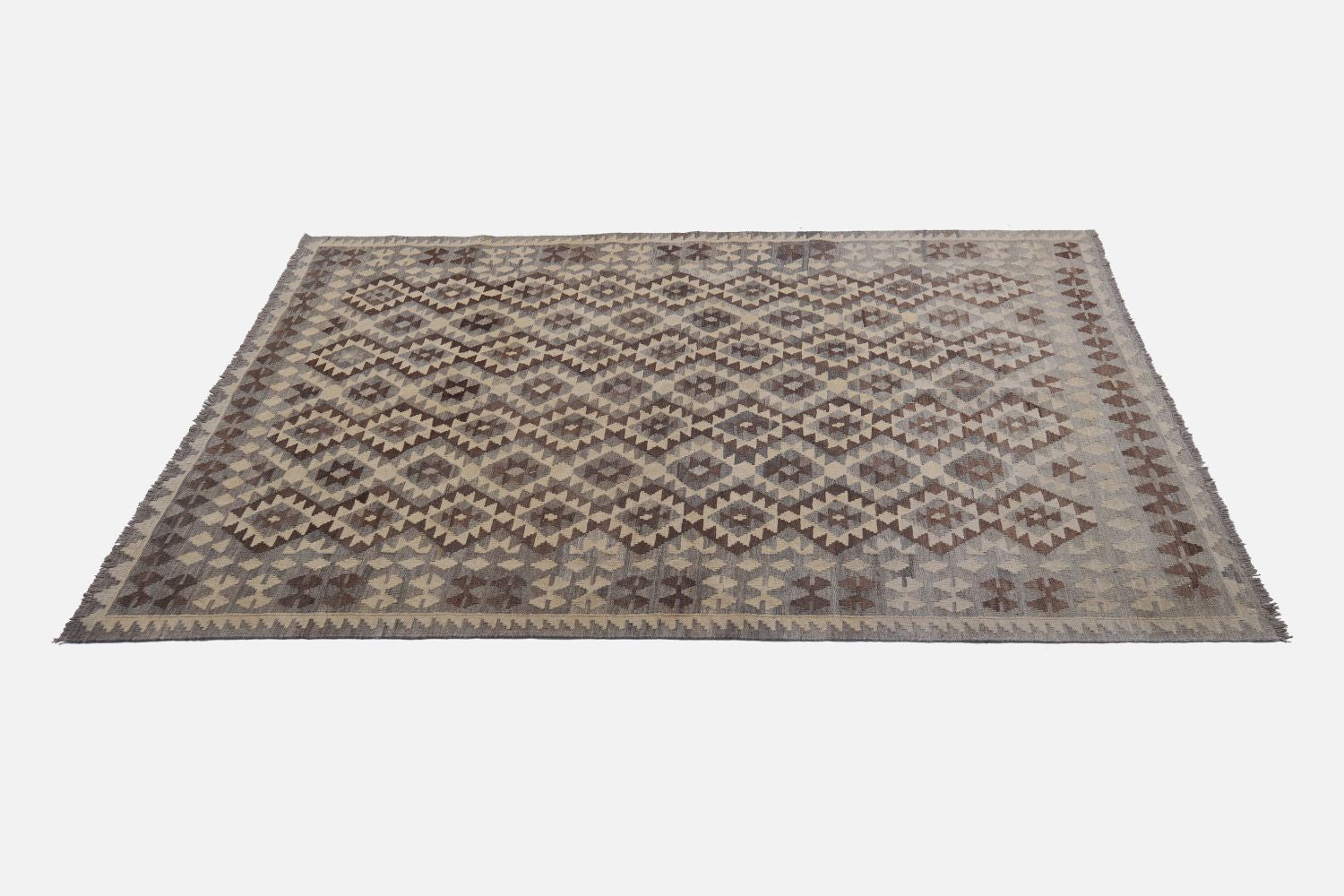 Beige Tapijt Laagpolig Handgeweven Wollen Vloerkleed - Omid Afghan Natural Kelim 245x175