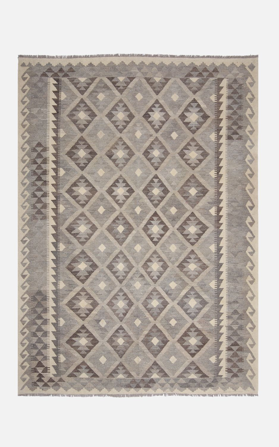 Beige Tapijt Laagpolig Handgeweven Wollen Vloerkleed - Omid Afghan Natural Kelim 234x168