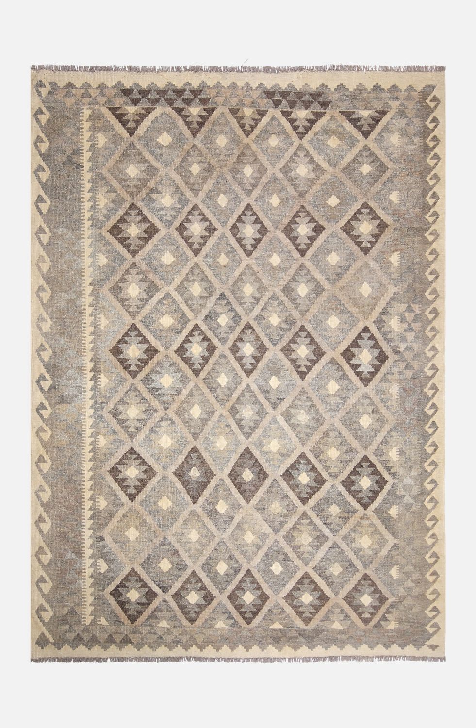 Beige Tapijt Laagpolig Handgeweven Wollen Vloerkleed - Omid Afghan Natural Kelim 248x178