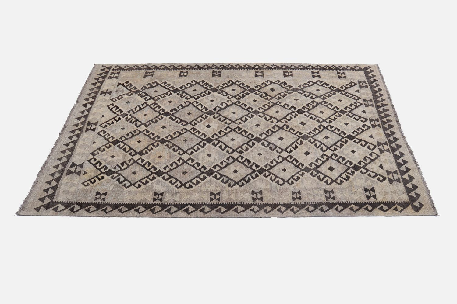 Beige Tapijt Laagpolig Handgeweven Wollen Vloerkleed - Omid Afghan Natural Kelim 242x177