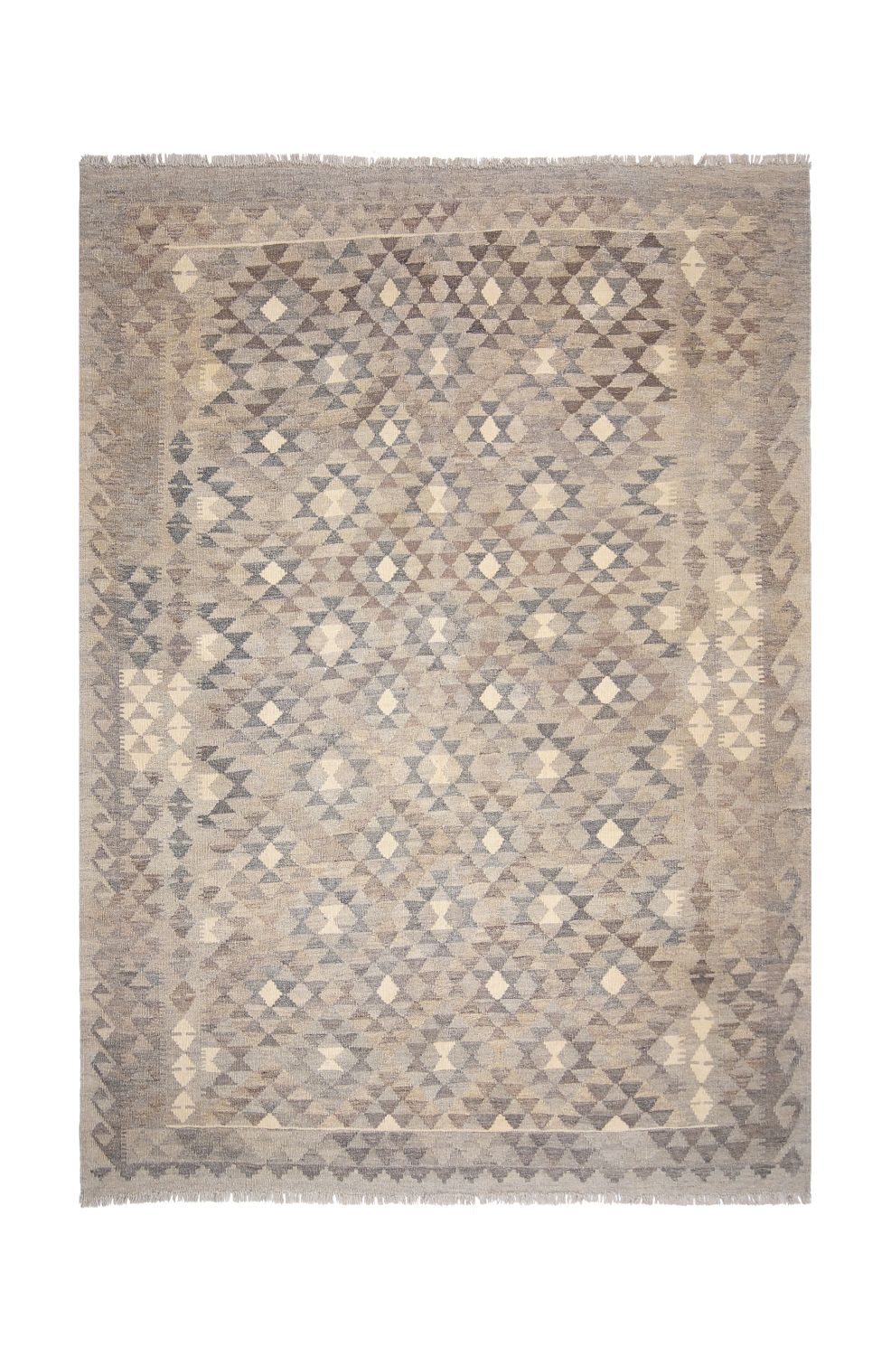 Beige Tapijt Laagpolig Handgeweven Wollen Vloerkleed - Omid Afghan Natural Kelim 232x172