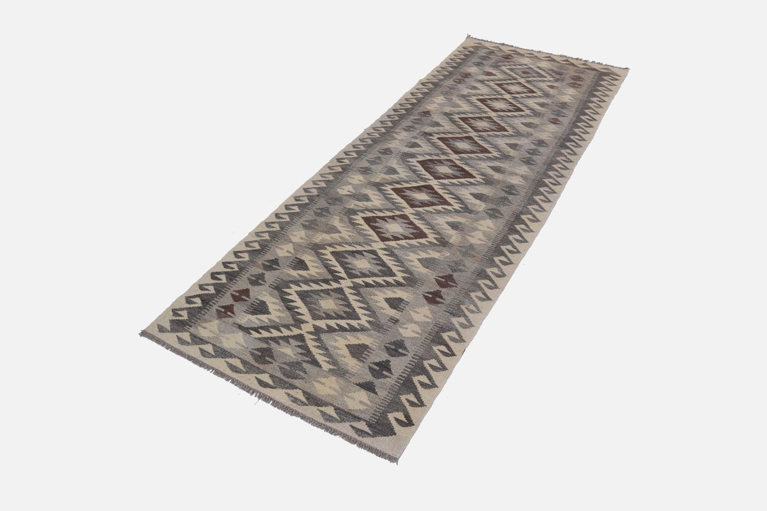 Beige Tapijt Laagpolig Handgeweven Wollen Vloerkleed - Omid Afghan Natural Kelim 292x84