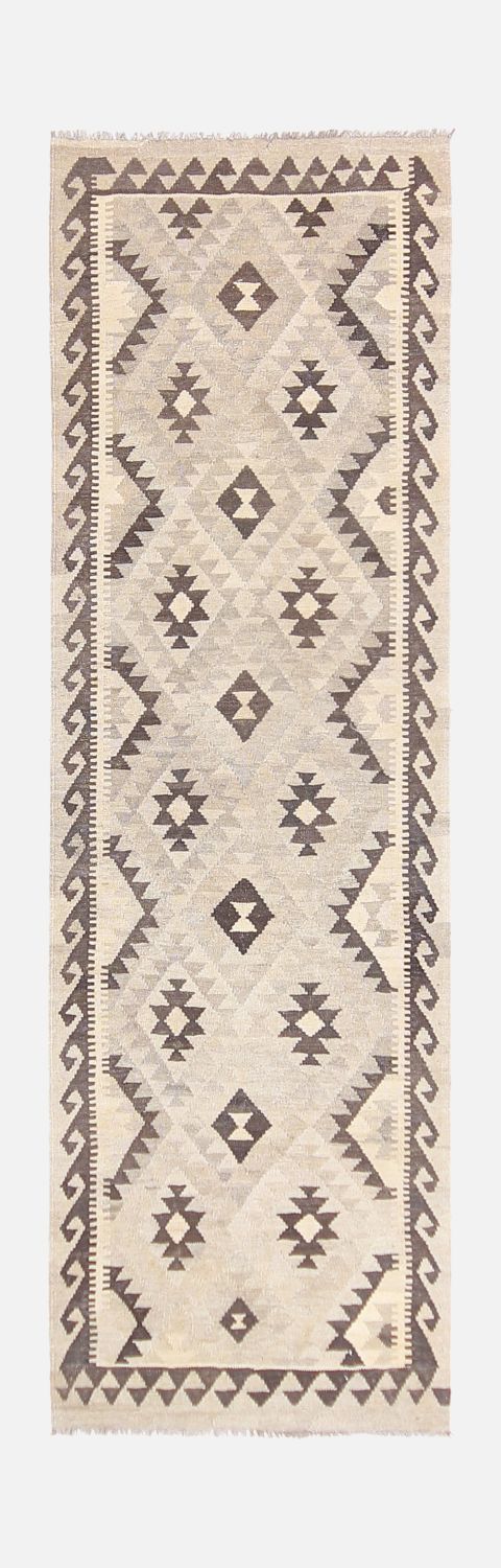 Beige Tapijt Laagpolig Handgeweven Wollen Vloerkleed - Omid Afghan Natural Kelim 281x85