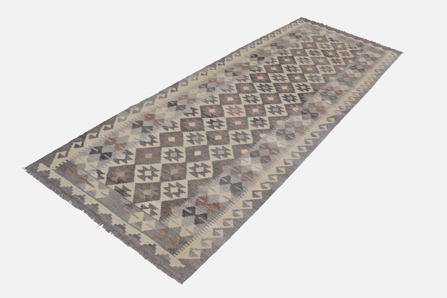 Beige Tapijt Laagpolig Handgeweven Wollen Vloerkleed - Omid Afghan Natural Kelim 292x84