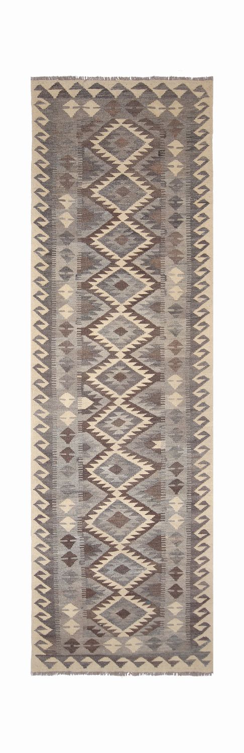 Beige Tapijt Laagpolig Handgeweven Wollen Vloerkleed - Omid Afghan Natural Kelim 292x82