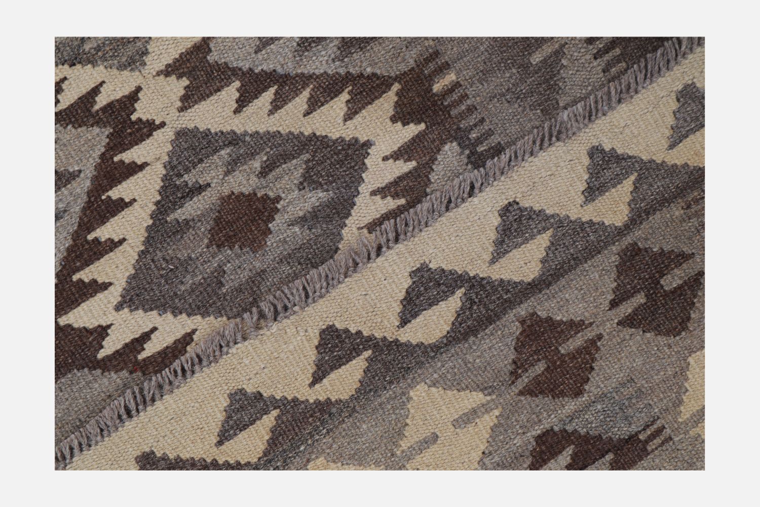 Beige Tapijt Laagpolig Handgeweven Wollen Vloerkleed - Omid Afghan Natural Kelim 292x82