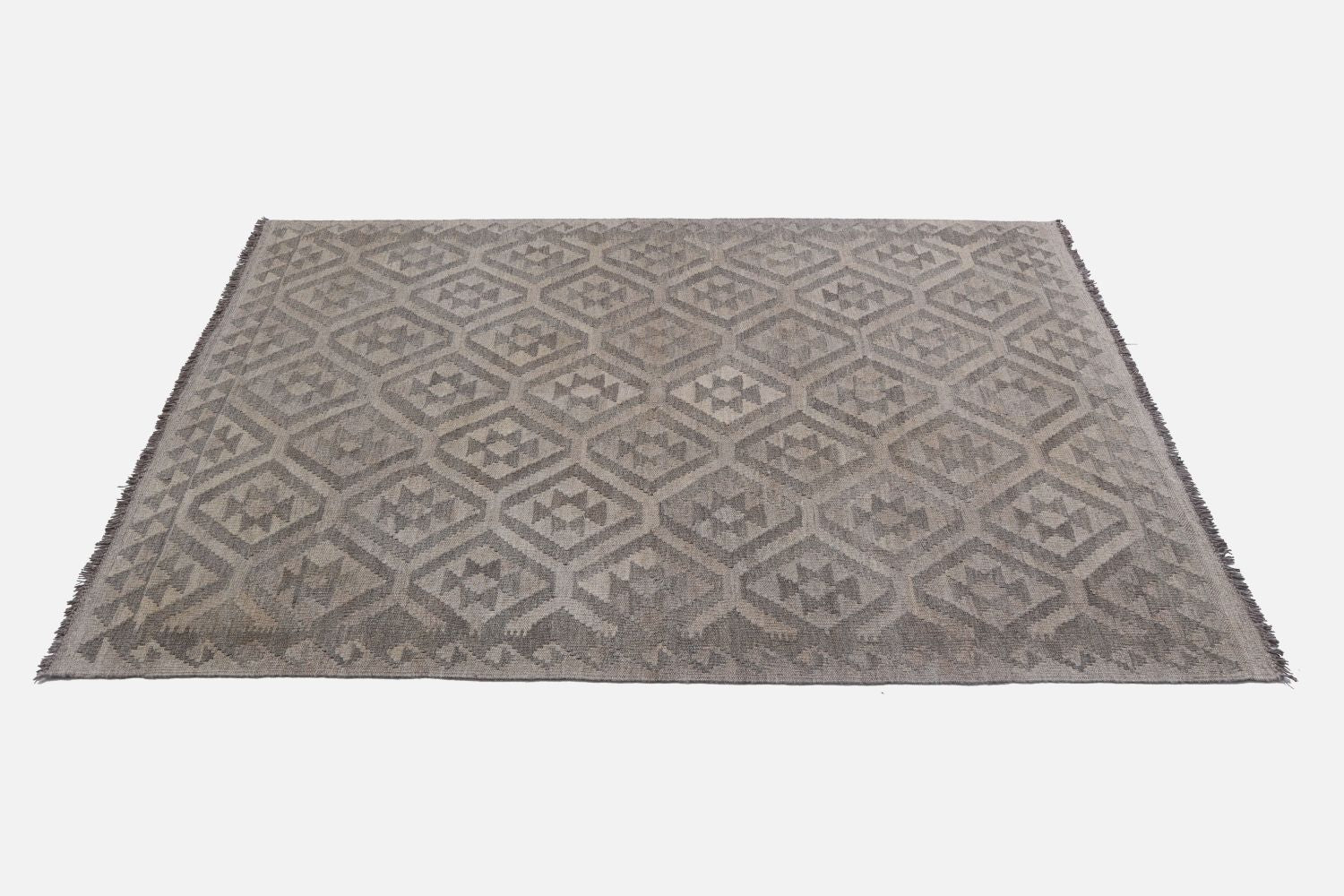 Beige Tapijt Laagpolig Handgeweven Wollen Vloerkleed - Omid Afghan Natural Kelim 180x124