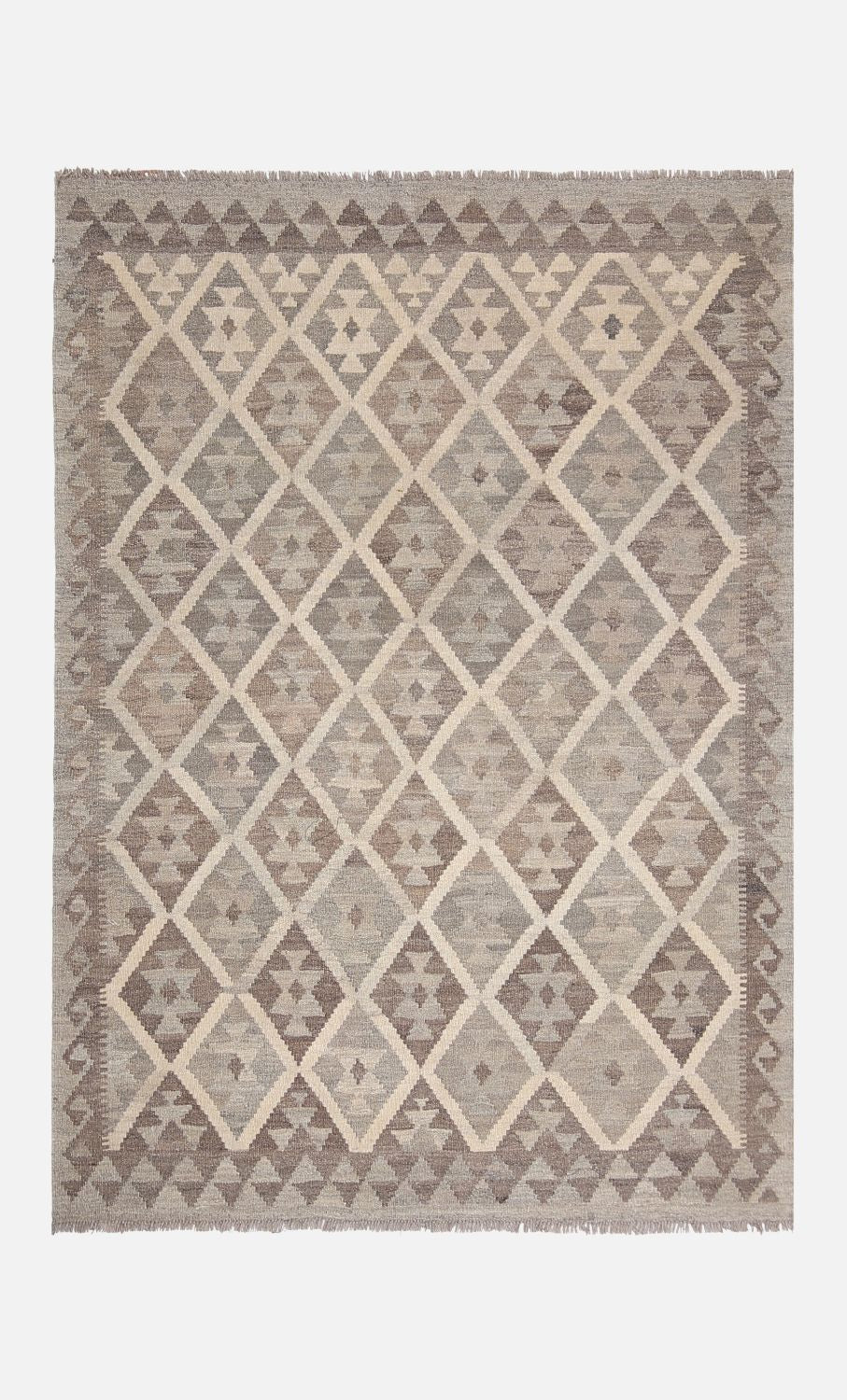 Beige Tapijt Laagpolig Handgeweven Wollen Vloerkleed - Omid Afghan Natural Kelim 180x128
