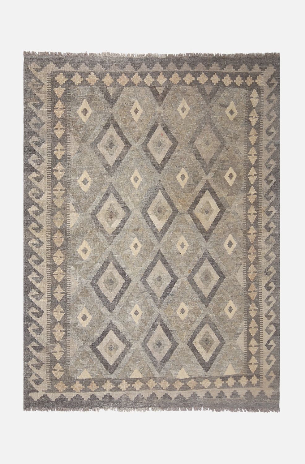 Beige Tapijt Laagpolig Handgeweven Wollen Vloerkleed - Omid Afghan Natural Kelim 176x134