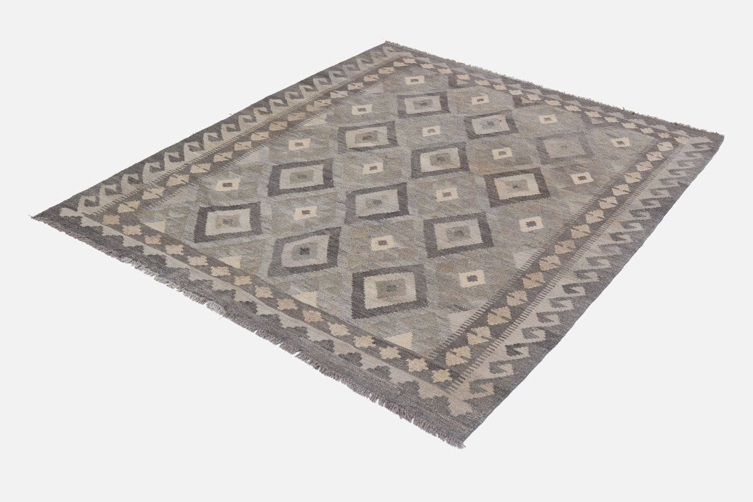 Beige Tapijt Laagpolig Handgeweven Wollen Vloerkleed - Omid Afghan Natural Kelim 176x134