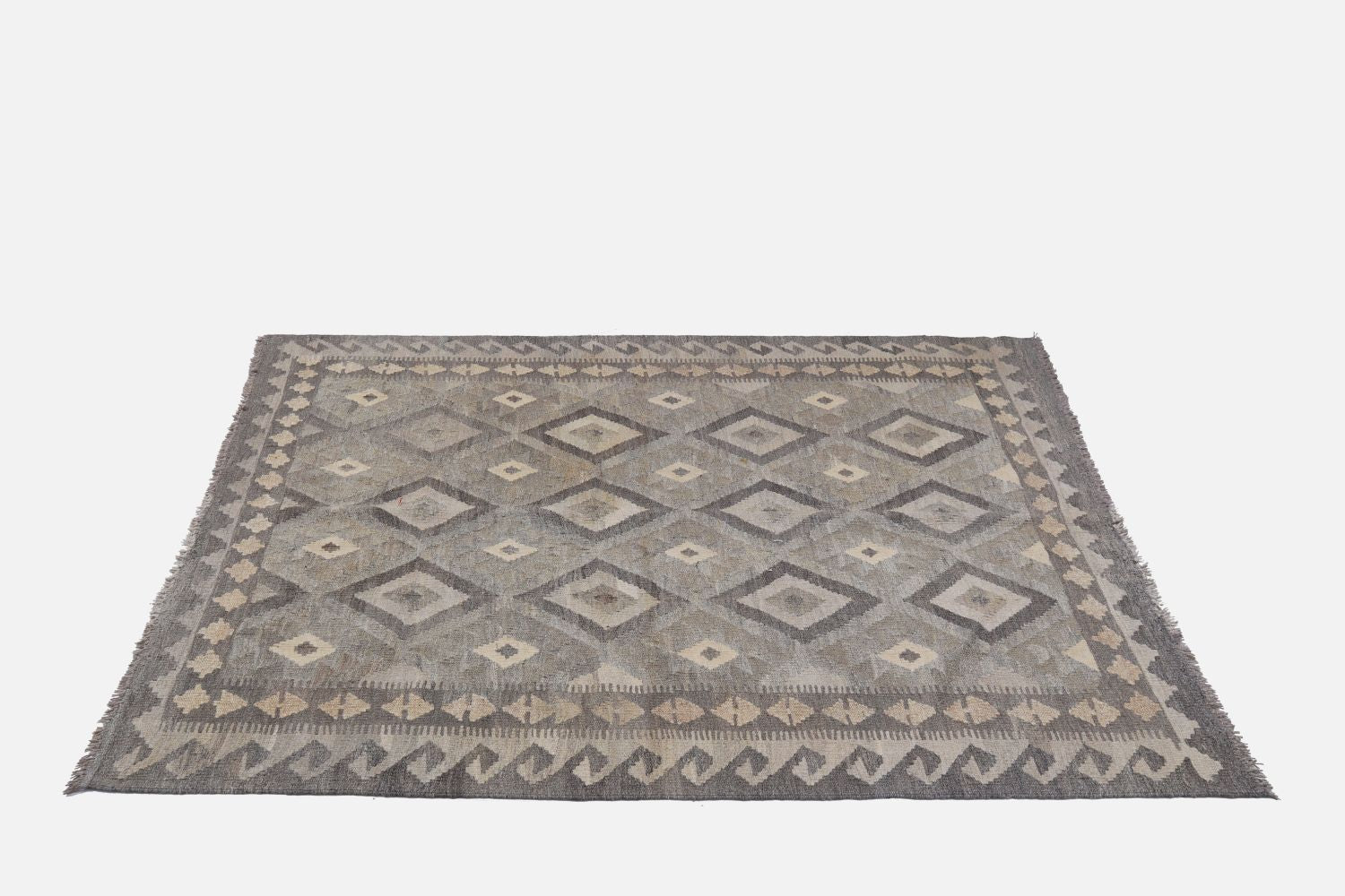 Beige Tapijt Laagpolig Handgeweven Wollen Vloerkleed - Omid Afghan Natural Kelim 176x134