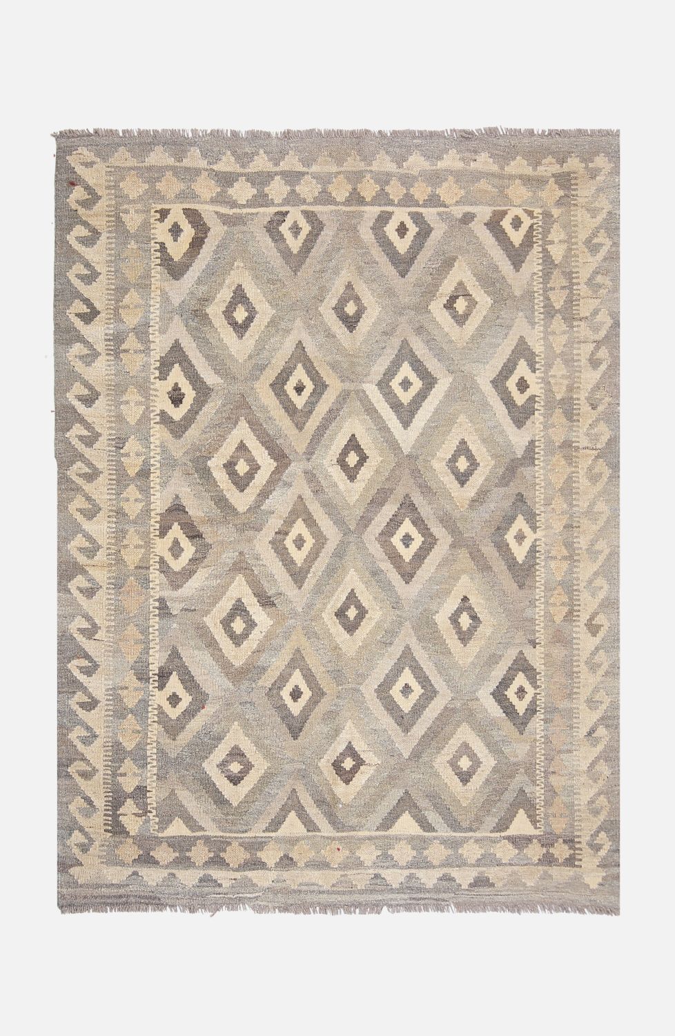 Beige Tapijt Laagpolig Handgeweven Wollen Vloerkleed - Omid Afghan Natural Kelim 175x130