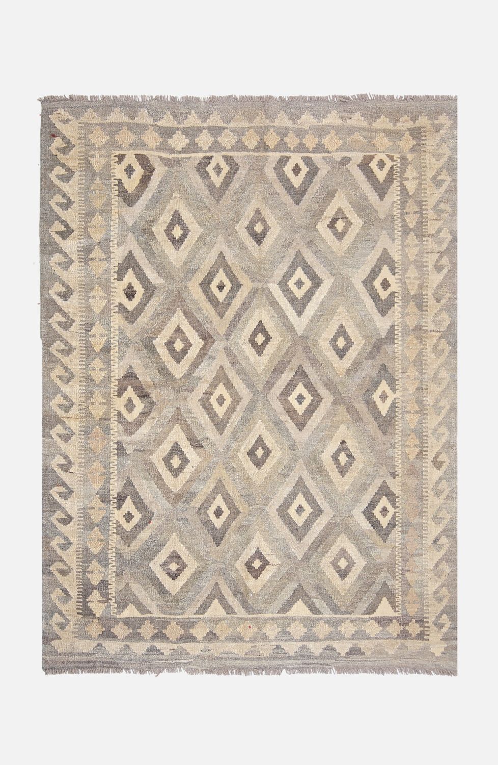 Beige Tapijt Laagpolig Handgeweven Wollen Vloerkleed - Omid Afghan Natural Kelim 175x130