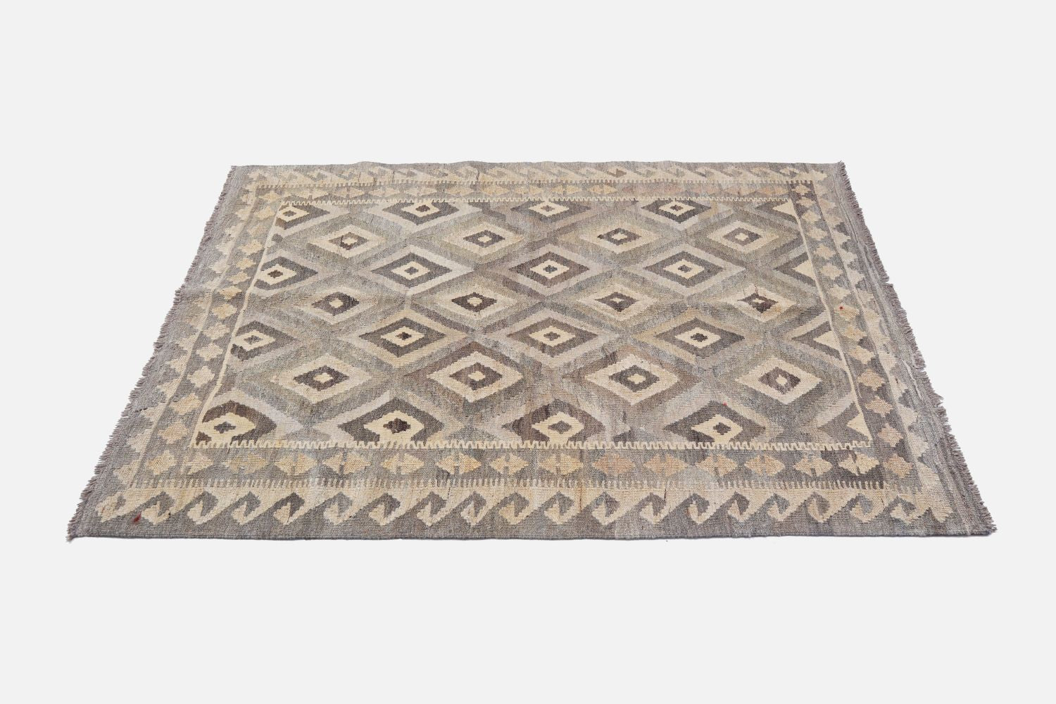 Beige Tapijt Laagpolig Handgeweven Wollen Vloerkleed - Omid Afghan Natural Kelim 175x130