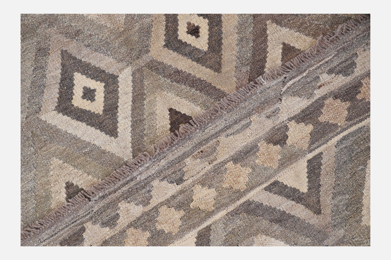 Beige Tapijt Laagpolig Handgeweven Wollen Vloerkleed - Omid Afghan Natural Kelim 175x130