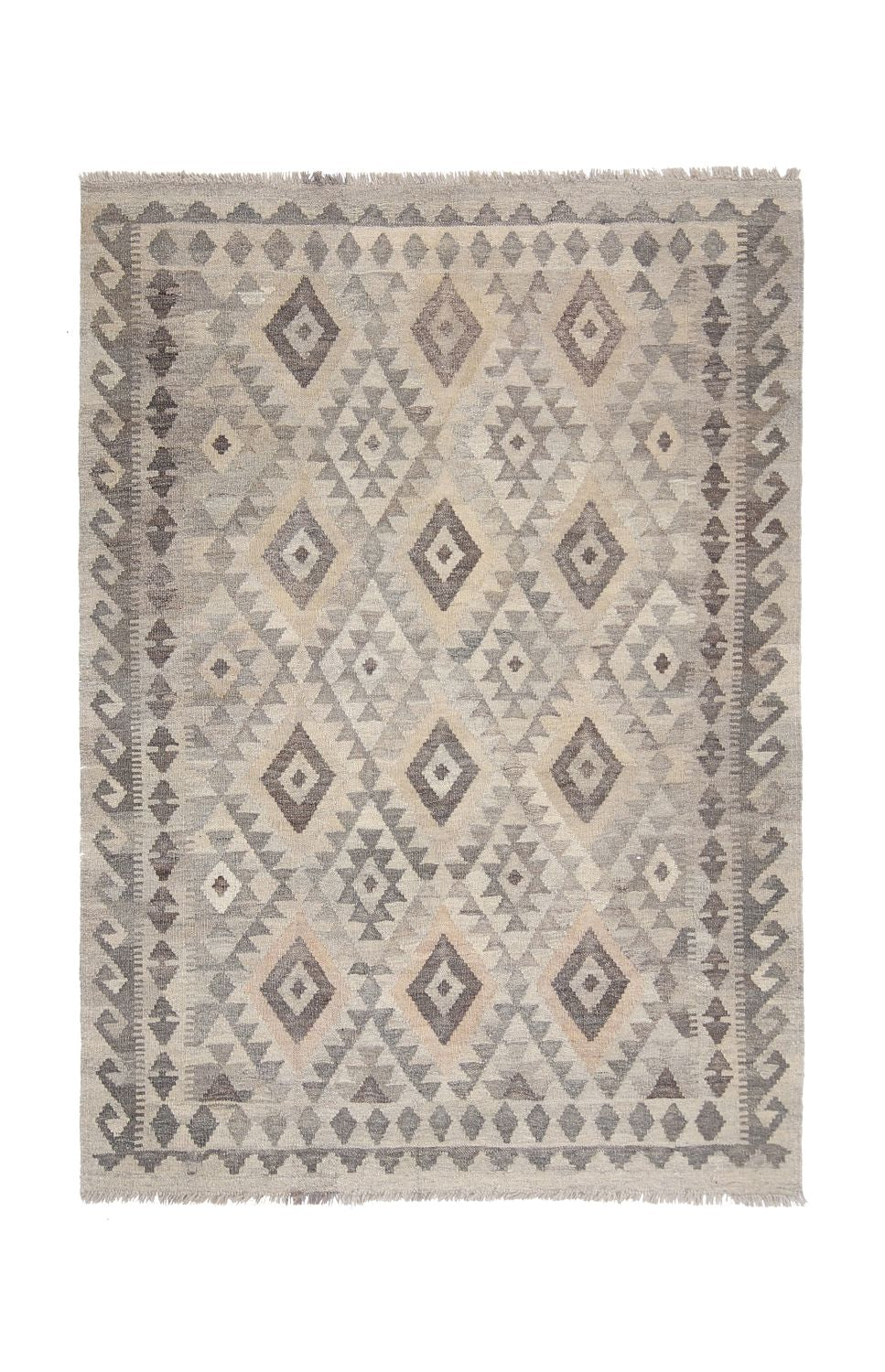 Beige Tapijt Laagpolig Handgeweven Wollen Vloerkleed - Omid Afghan Natural Kelim 176x129