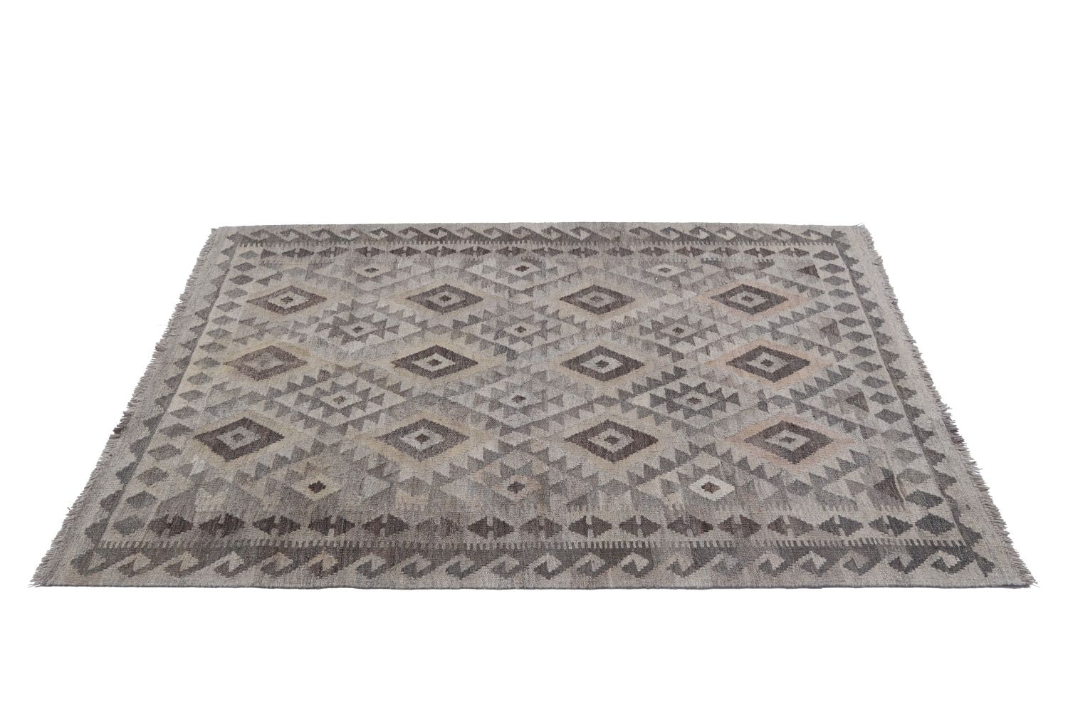 Beige Tapijt Laagpolig Handgeweven Wollen Vloerkleed - Omid Afghan Natural Kelim 176x129