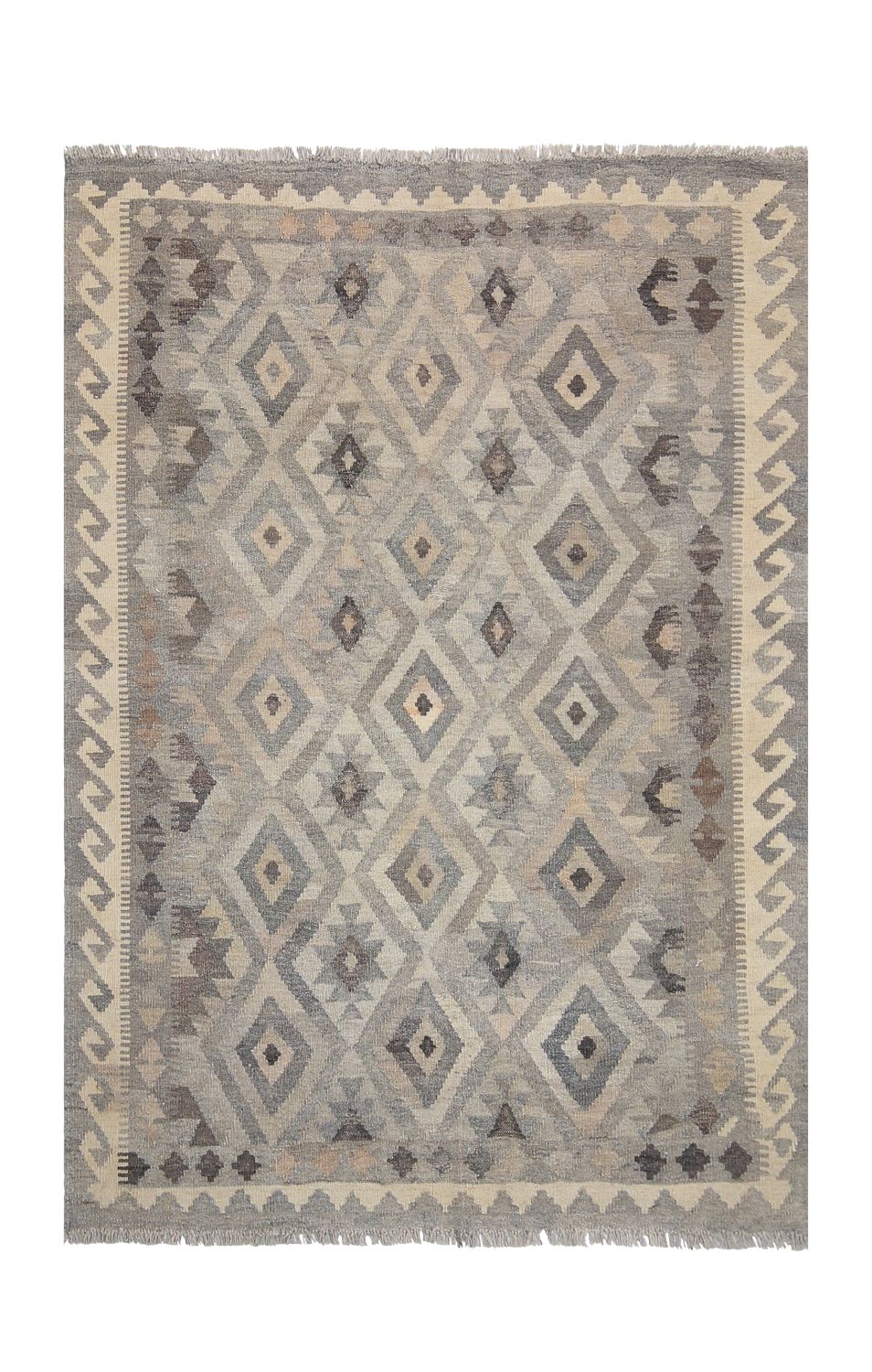 Beige Tapijt Laagpolig Handgeweven Wollen Vloerkleed - Omid Afghan Natural Kelim 174x128