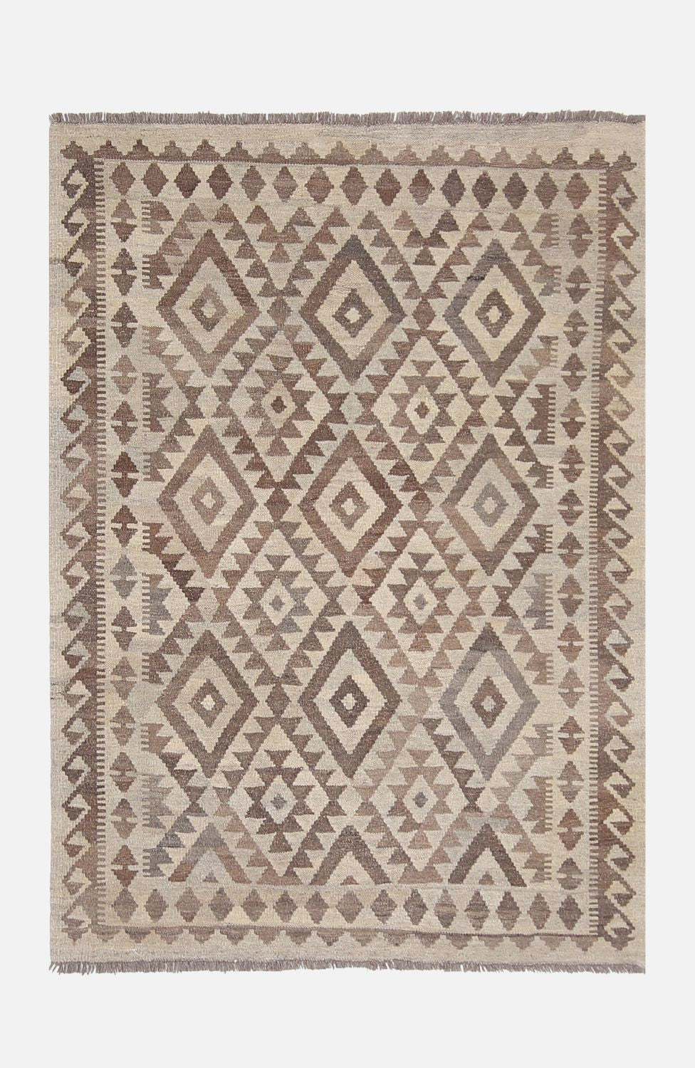 Beige Tapijt Laagpolig Handgeweven Wollen Vloerkleed - Omid Afghan Natural Kelim 152x110