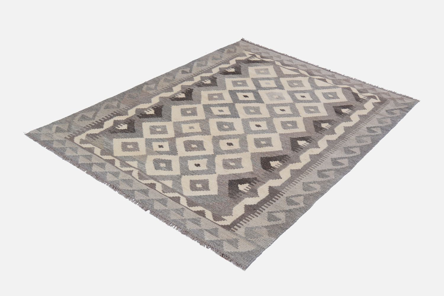 Beige Tapijt Laagpolig Handgeweven Wollen Vloerkleed - Omid Afghan Natural Kelim 164x103