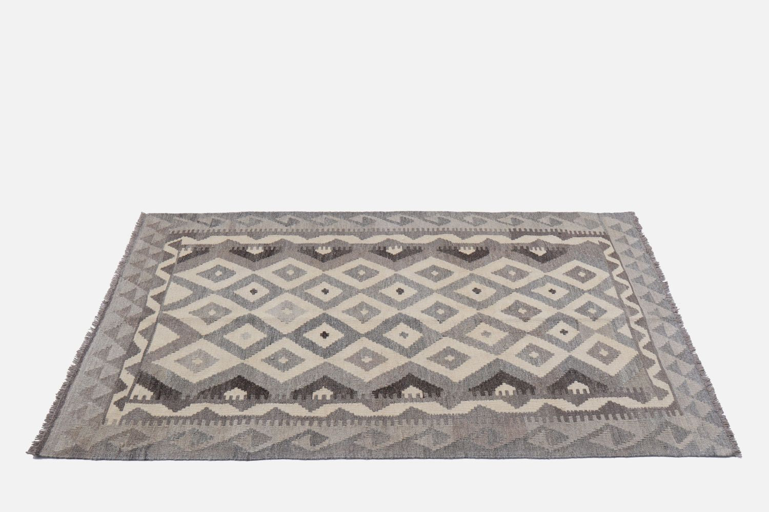 Beige Tapijt Laagpolig Handgeweven Wollen Vloerkleed - Omid Afghan Natural Kelim 164x103